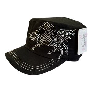 Y2K Rhinestone Pegasus Wing Horse Cadet Cap Black